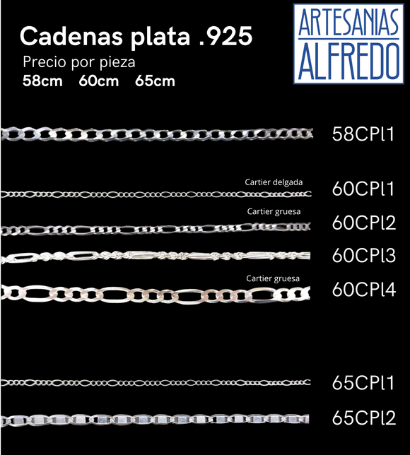 Cadena Plata 58 - 60 - 65 cm