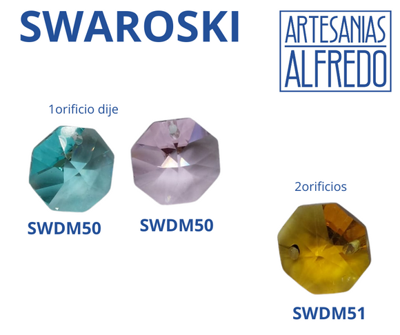 Dije Octágono 1 y 2 orificios Swarovski