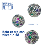 Bola #8 acero con zirconia colores mix