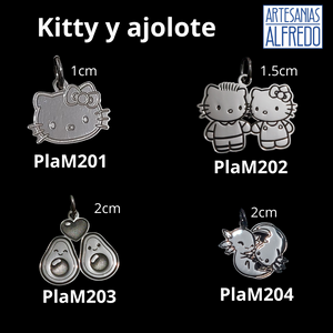 Dije Hello Kitty, Ajolote, Aguacate plata .925