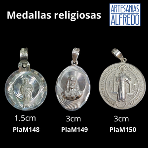 Dije Medallas Religiosas Jesús, San Benito, Virgen María plata .925