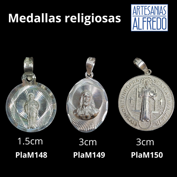 Dije Medallas Religiosas Jesús, San Benito, Virgen María plata .925