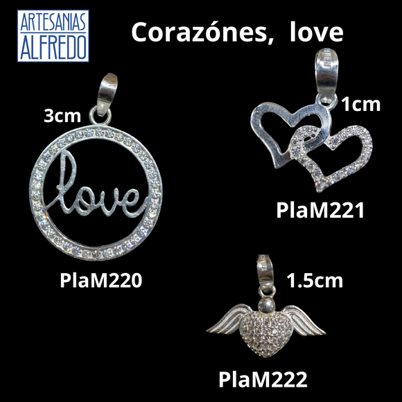 Dije Love, amor, corazón con alas plata .925