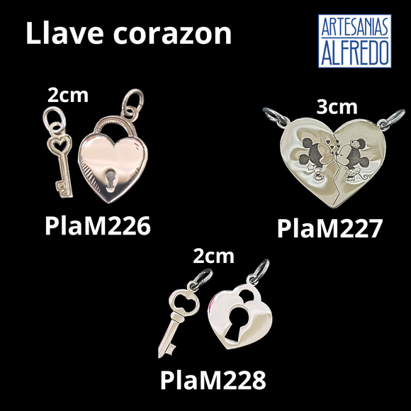 Dije Llave, Corazón plata .925