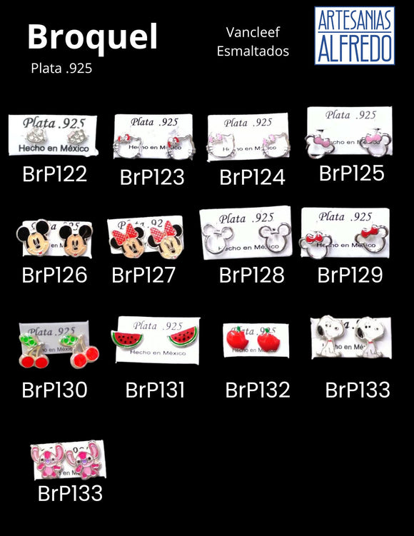 Broquel hello kitty, mickey mousse plata .925 tabla8