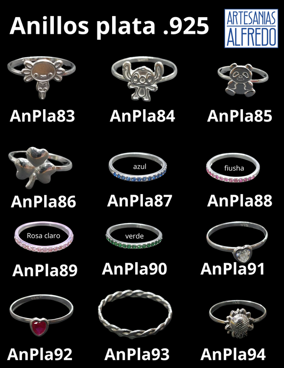 Anillos plata .925 #6, #7, #8, #9 (Modelos 83 - 90)