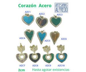 Dijes de Acero con Zirconia corazón con candado y flecha