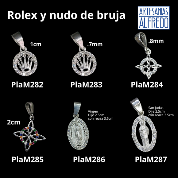 Dije Rolex y Nudo de Bruja plata .925