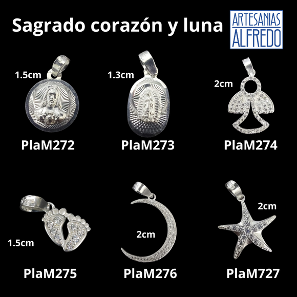 Dije Sagrado Corazón y Luna plata .925