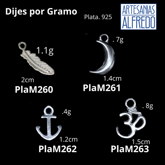 Dije Pluma, Luna, Ancla, Hindu plata .925