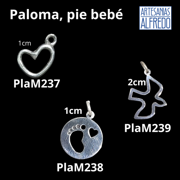 Dije Corazón, paloma, pie plata .925