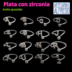 Anillo ajustable ABC de plata con brillo
