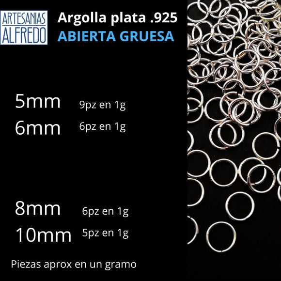 Argolla abierta gruesa  de plata .925