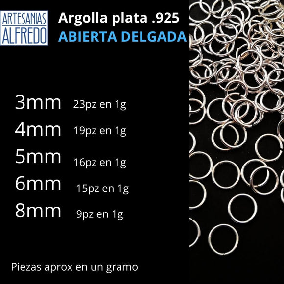 Argolla abierta delgada  de plata .925