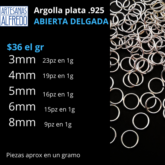 Argolla abierta delgada  de plata .925