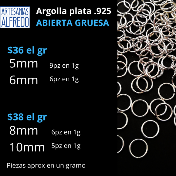 Argolla abierta gruesa  de plata .925