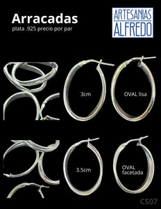 Arracada oval facetada y lisa plata .925