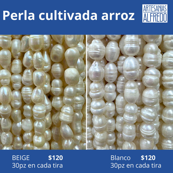 Perlas cultivadas en forma de arroz