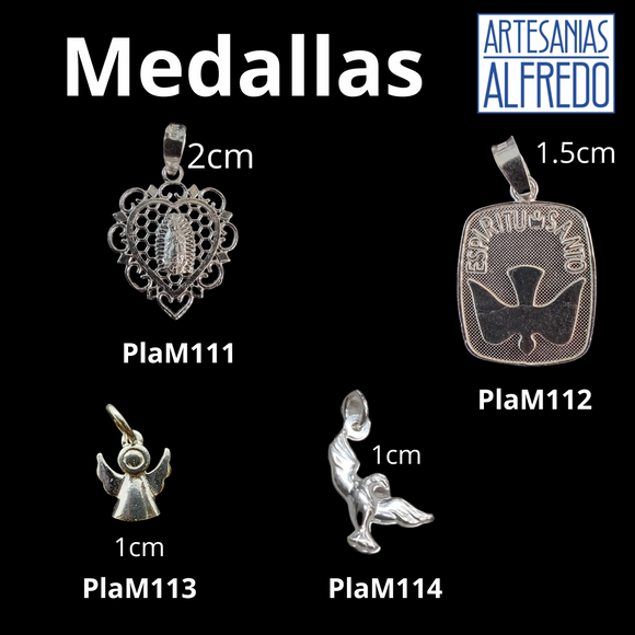 Dijes Espíritu Santo, Ángel, Virgen María y Paloma plata .925