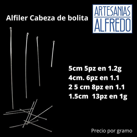 Alfiler Cabeza de bola plata .925