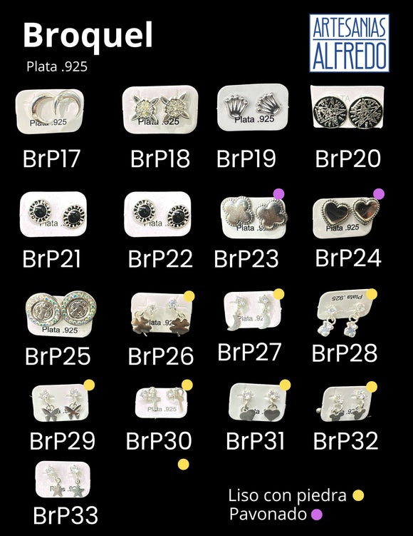 Broquel  con piedra plata .925 tabla 2