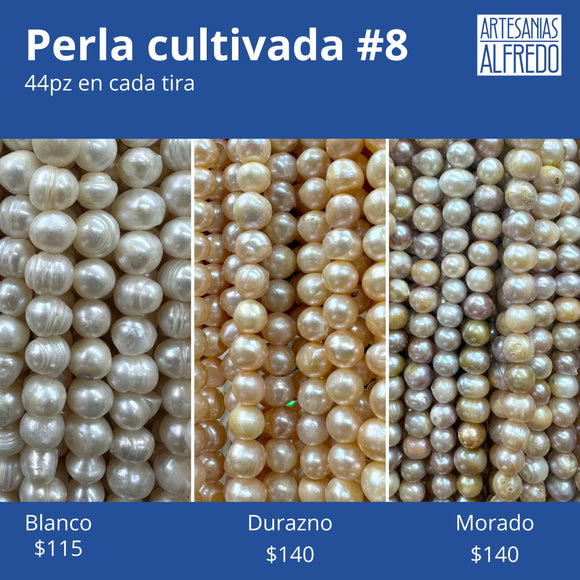 Perlas cultivadas #8 color blanco, durazno y morado