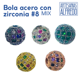 Bola #8 acero con zirconia colores mix