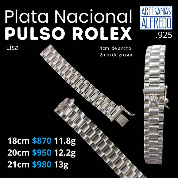 Pulsera ROLEX gruesa plata .925 Liso