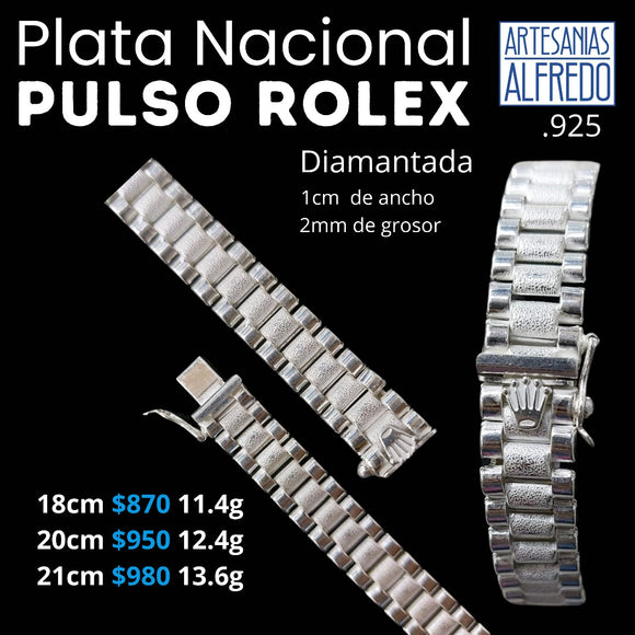 Pulsera ROLEX gruesa plata .925 Diamantado