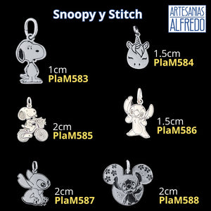 Dijes snoopy y stitch de plata .925