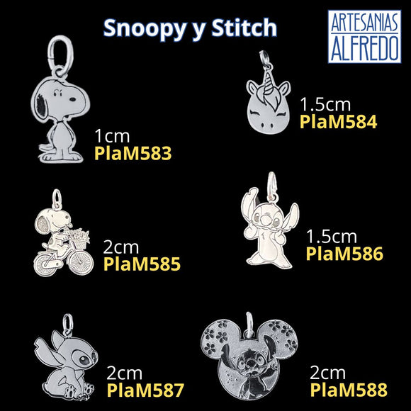Dijes snoopy y stitch de plata .925