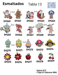 Dijes esmaltados  navidad, jack, bob esponja, super heroes, snoopy TABLA 13