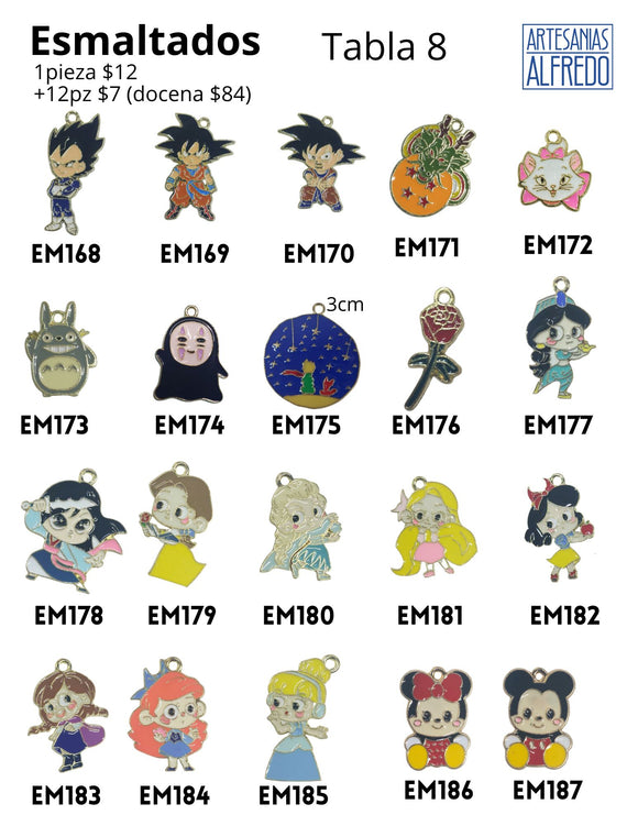 Dijes Esmaltados Dragon Ball, Snoopy, Totoro, Pincipito tabla 8