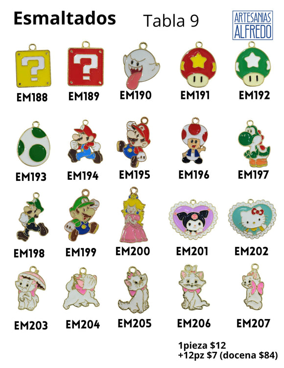 Dijes Esmaltados Mario Bros y marie tabla 9