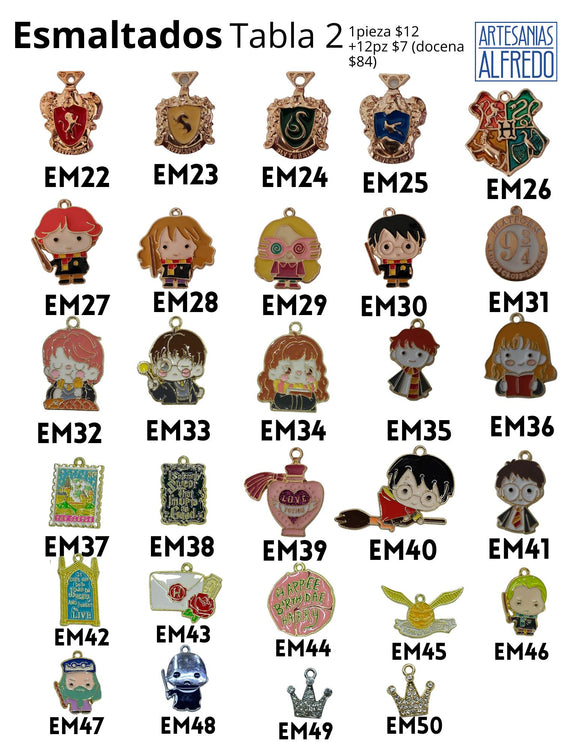Dijes Esmaltados Harry Potter, Mariposas, Coronas, Corazones TABLA 2