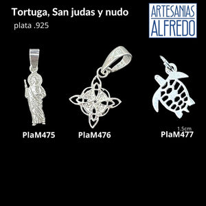 Dijes Tortuga, San judas y nudo de bruja plata .925