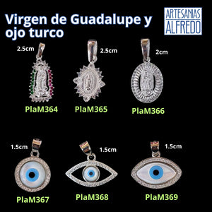 Virgen de Guadalupe y ojo turco  de plata .925