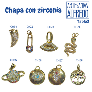 Dijes Chapa con Zirconia - Planeta, serpiente, mano de fátima